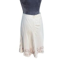 Apostrophe Embroidered Skirt A-Line Midi Casual Neutral Paisley Size 4